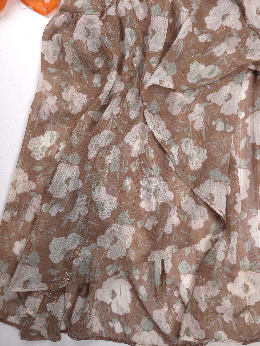 Like New Lauren Conrad Brown Gold Metalic Striped Floral Maxi Dress Sz XXL - Picture 2 of 14